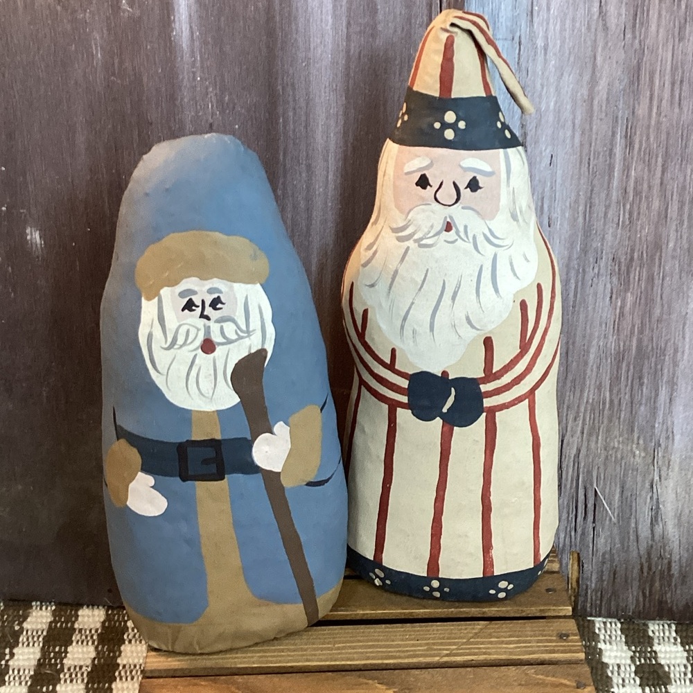 Toys from the Attic Hand Painted Santa & Noah Oil Cloth Cloth Dolls 1990